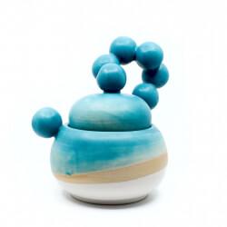 handgemachte Karibikblaue Dose 'Tanzende Luftblasen' Bild 2 Dose 'Tanzende Luftblasen' Seite