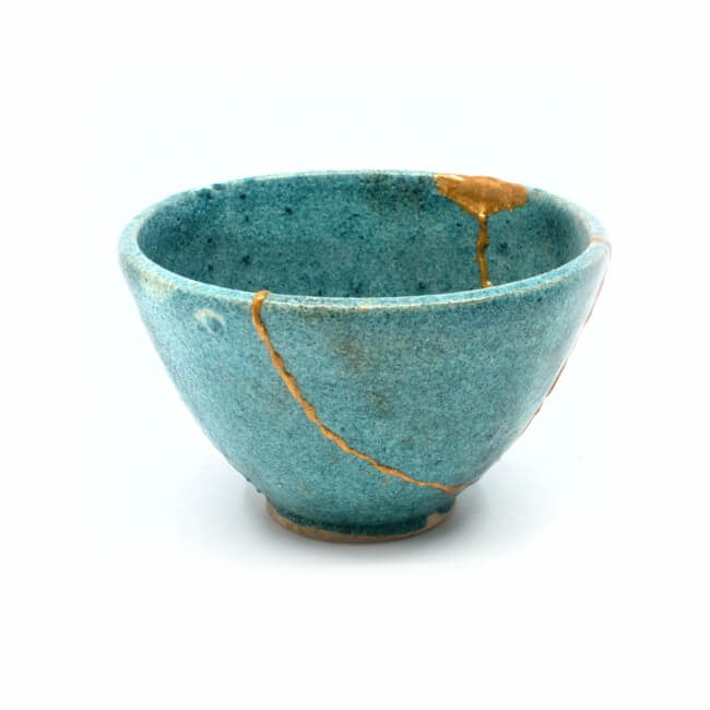 Kintsugi Bowl, Kintsugi Blue Bowl, Kintsugi Pottery, Minimalist