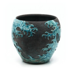 große Design Vase mit "Die große Welle vor Kanagawa" aus dem Rakubrand - Seitenansicht 1