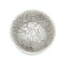 Raku Teeschale 'gelb rot' Innen