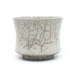 Raku Teeschale 'gelb rot' Rueckseite